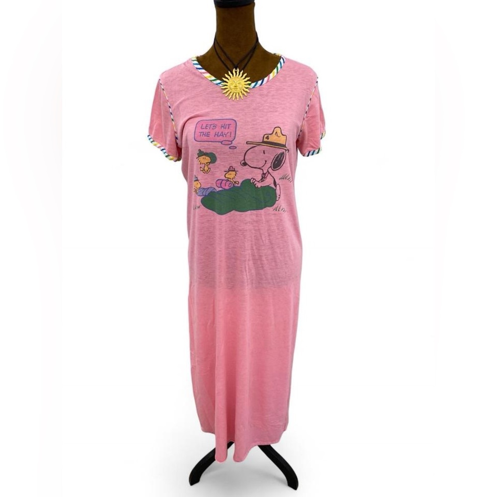 Vintage Kidcore Snoopy SEARS JR Bazaar Retro Peanuts Pink Nightgown Maxi Dress